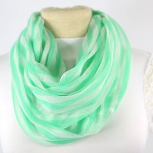 White and Mint Striped infinity scarf
